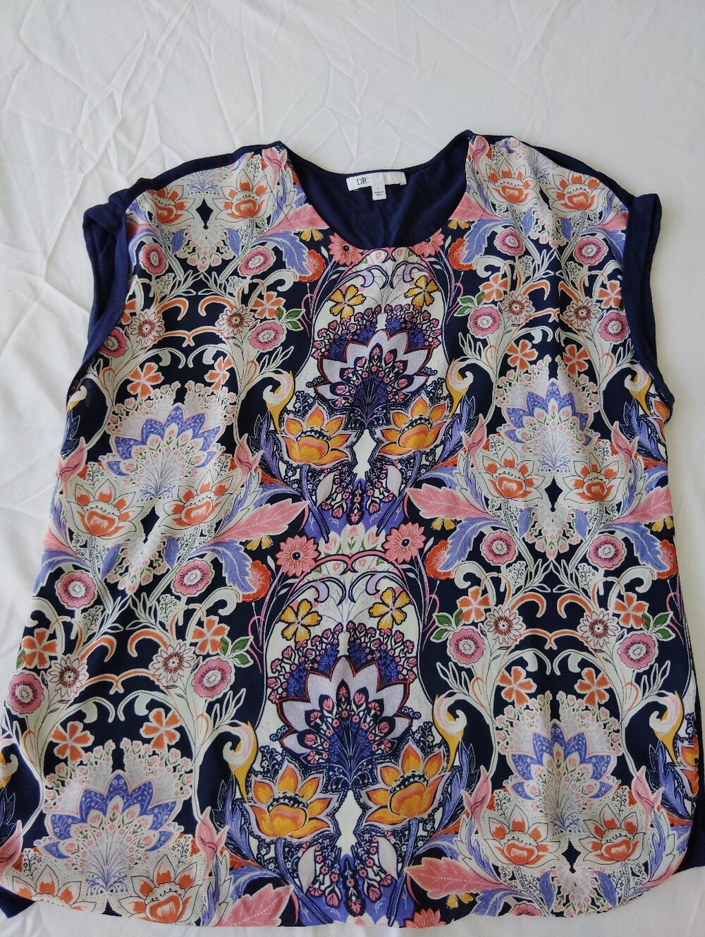 DR2 Women's Blouse Lg Floral Print Dark Blue Back